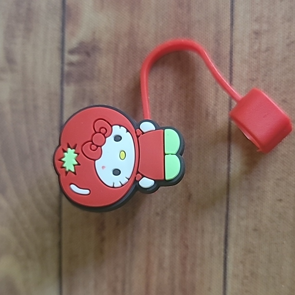 Cat in Tomatoe Costume Silicone 10mm / 0.4 in Straw Topper Cap Accessory